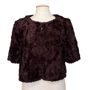 Katherine‎ Kelly Faux Fur Cropped Jacket Short Sleeve Whimsigoth Brown Sz 14 NWT